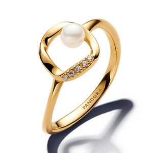 Inel ESSENCE Placare Aur Galben 14k CZ Perla de Cultura PANDORA
