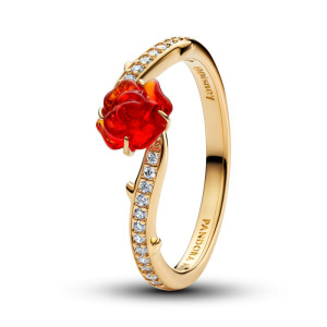 Inel Disney Placare Aur Galben 14K CZ Sticla de Murano Rosie PANDORA