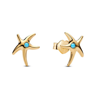 Cercei Stea de Mare Placare Aur Galben 14k Cristal Albastru PANDORA