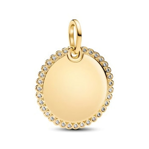 Pandantiv Gravabil Rotund Placare Aur Galben 14K CZ PANDORA