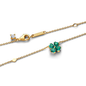 Colier Trifoi Placare Aur Galben 14k CZ Cristal Verde PANDORA