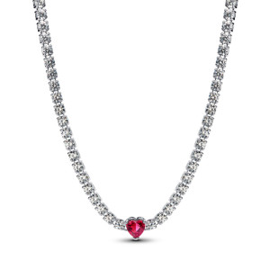 Colier Choker Inima Argint 925 CZ Cristal Rosu PANDORA