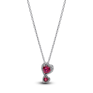 Colier Inimi Argint 925 CZ Cristal Fucsia PANDORA