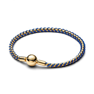 Bratara Impletita Placare Aur Galben 14K Snur Albastru Textil PANDORA