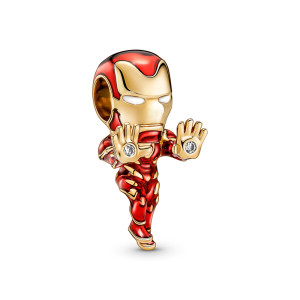Talisman Marvel Iron Man Placare Aur Galben 14K Argint 925 Email Rosu, Negru si Alb CZ PANDORA