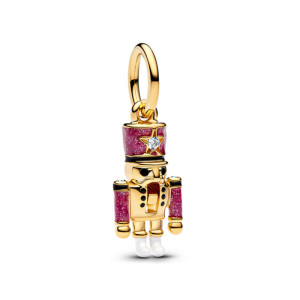 Talisman Spargator de Nuci Placare Aur Galben 14K CZ Email Roz, Negru si Alb  PANDORA