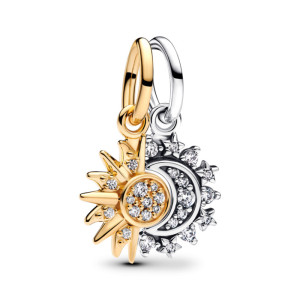 Talisman Pandantiv Soare & Luna Divizabil Placare Aur Galben 14k Argint 925 CZ PANDORA