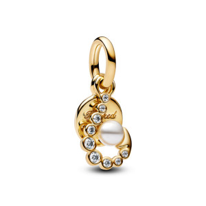 Talisman Carlig Placare Aur Galben 14k CZ Perla Artificiala PANDORA
