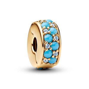 Talisman Clips Placare Aur Galben 14k Cristal Albastru PANDORA
