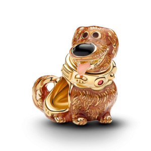 Talisman Disney Dug Placare Aur Galben 14k Cristal Rosu Salsa, Email Negru si Roz PANDORA