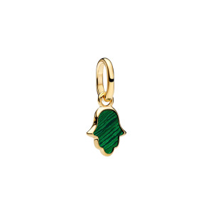 Talisman Hamsa Pandora ME Placare Aur Galben 14K Imitatie de Malachit PANDORA