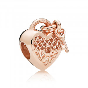Talisman Inima Lacat Pandora Placare Aur Roz 14K Argint 925 PANDORA