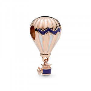 Talisman Balon cu Aer Cald Pandora Placare Aur Roz 14K Email Alb si Albastru PANDORA