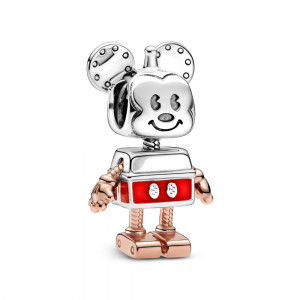 Talisman Robot Mickey Pandora Placare Aur Roz 14K Argint 925 Email Rosu PANDORA