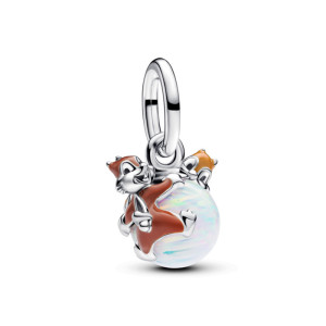 Talisman Pandantiv Disney Chip si Dale Argint 925 Opal Alb Creat in Laborator si Email Maro PANDORA