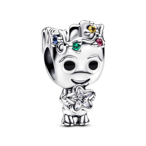 Talisman Marvel Groot Argint 925 CZ Rosu Cristal Albastru Verde si Galben, Email Negru PANDORA