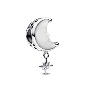 Talisman Luna si Stea Argint 925  Biorasina Alba si Sidef  PANDORA