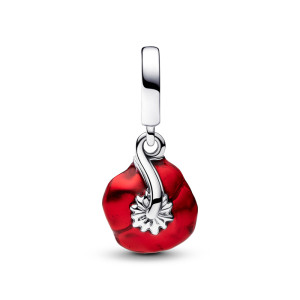 Talisman Floare Argint 925 Cristal Negru Email Rosu PANDORA