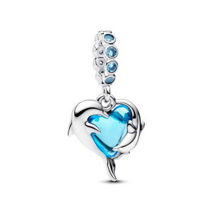 Talisman Delfini Argint 925 Sticla de Murano Albastra Cristal Albastru PANDORA