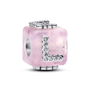 Talisman Cub de Dragoste Argint 925 CZ Sticla de Murano Roz PANDORA