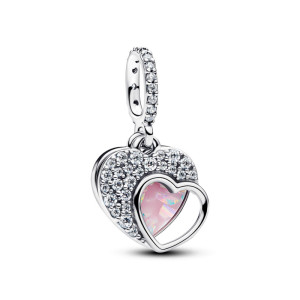 Talisman Pandantiv Inima Dubla Argint 925 CZ Opal Roz Sintetic PANDORA