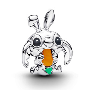 Talisman Disney Stitch Argint 925 Cuart Portocaliu, Email Negru si Verde PANDORA