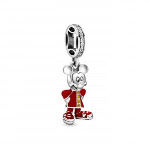 Talisman Pandantiv Disney Mickey Argint 925 Email Rosu si Auriu  CZ PANDORA