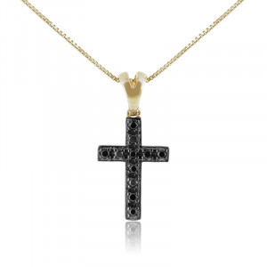Pandantiv Cruce cu Lant Aur 18k Diamante Negre BIBIGI
