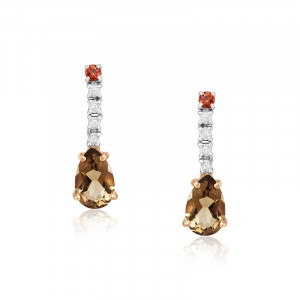 Cercei Aur 18k Diamante, Safire Portocalii, Quartz Fumuriu DERUVO