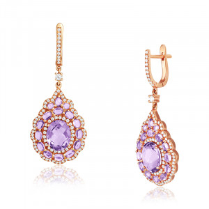 Cercei Aur 18k Diamante, Safire Roz, Ametiste DERUVO