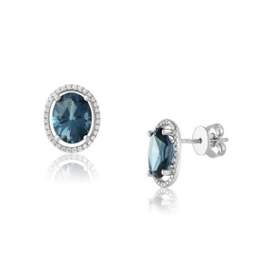 Cercei Aur 18k Diamante, London Blue Topaz DERUVO