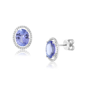 Cercei Aur 18k Diamante, Tanzanite DERUVO