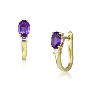 Cercei Aur 18k Diamante, Ametiste DERUVO 