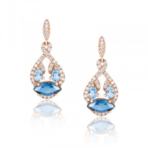 Cercei Aur 18k Diamante, Blue Topaz DERUVO