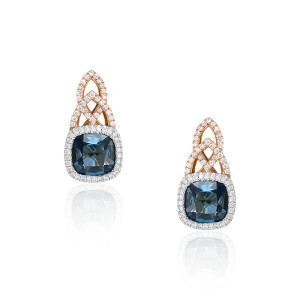 Cercei Aur 18k Diamante, London Blue Topaz DERUVO