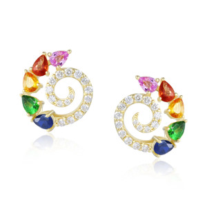 Cercei Aur 18k Diamante, Safire Multicolore DERUVO