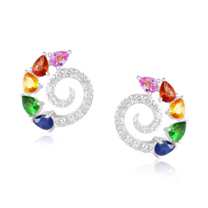 Cercei Aur 18k Diamante, Safire Multicolore DERUVO