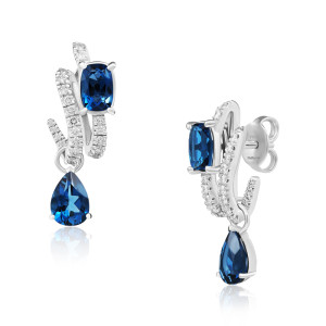 Cercei Aur 18k Diamante, London Blue Topaz DERUVO