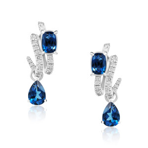 Cercei Aur 18k Diamante, London Blue Topaz DERUVO