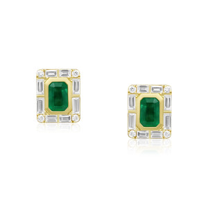 Cercei Aur 18k Diamante, Smaralde DERUVO