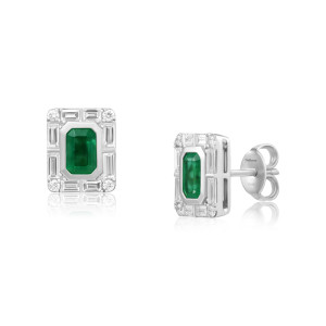 Cercei Aur 18k Diamante, Smaralde DERUVO