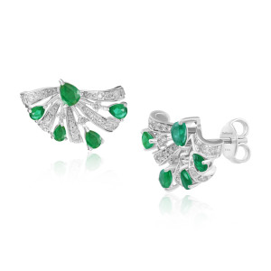 Cercei Aur 18k Diamante, Smaralde DERUVO