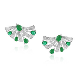 Cercei Aur 18k Diamante, Smaralde DERUVO