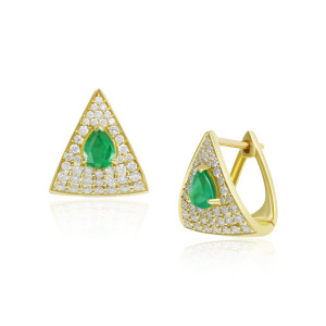 Cercei Aur 18k Diamante, Smaralde DERUVO