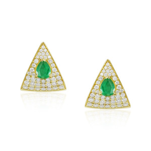 Cercei Aur 18k Diamante, Smaralde DERUVO