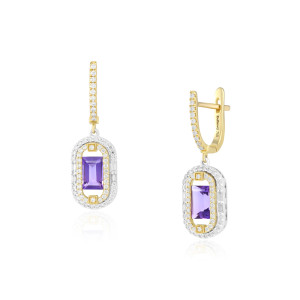 Cercei Aur 18k Diamante, Ametiste DERUVO
