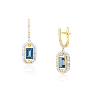 Cercei Aur 18k Diamante, London Blue Topaz DERUVO