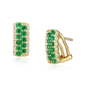 Cercei Aur 18k Diamante, Smaralde DERUVO