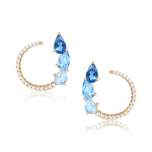 Cercei Aur 18k Diamante, Topaz Albastru, London Blue Topaz DERUVO