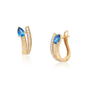 Cercei Aur 18k Diamante, London Blue Topaz DERUVO